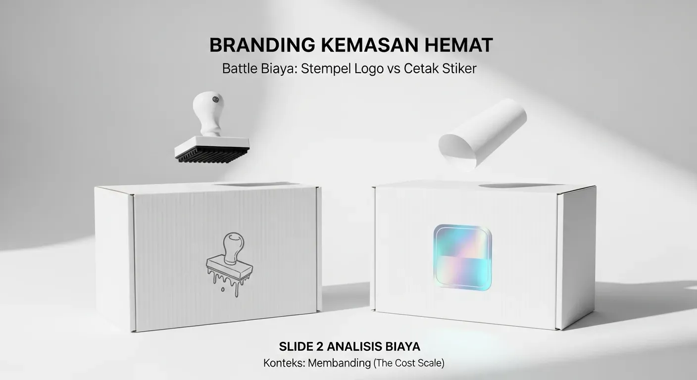 Perbandingan Biaya Branding Kardus Polos: Stempel Logo vs Cetak Stiker Label, Mana Lebih Hemat?